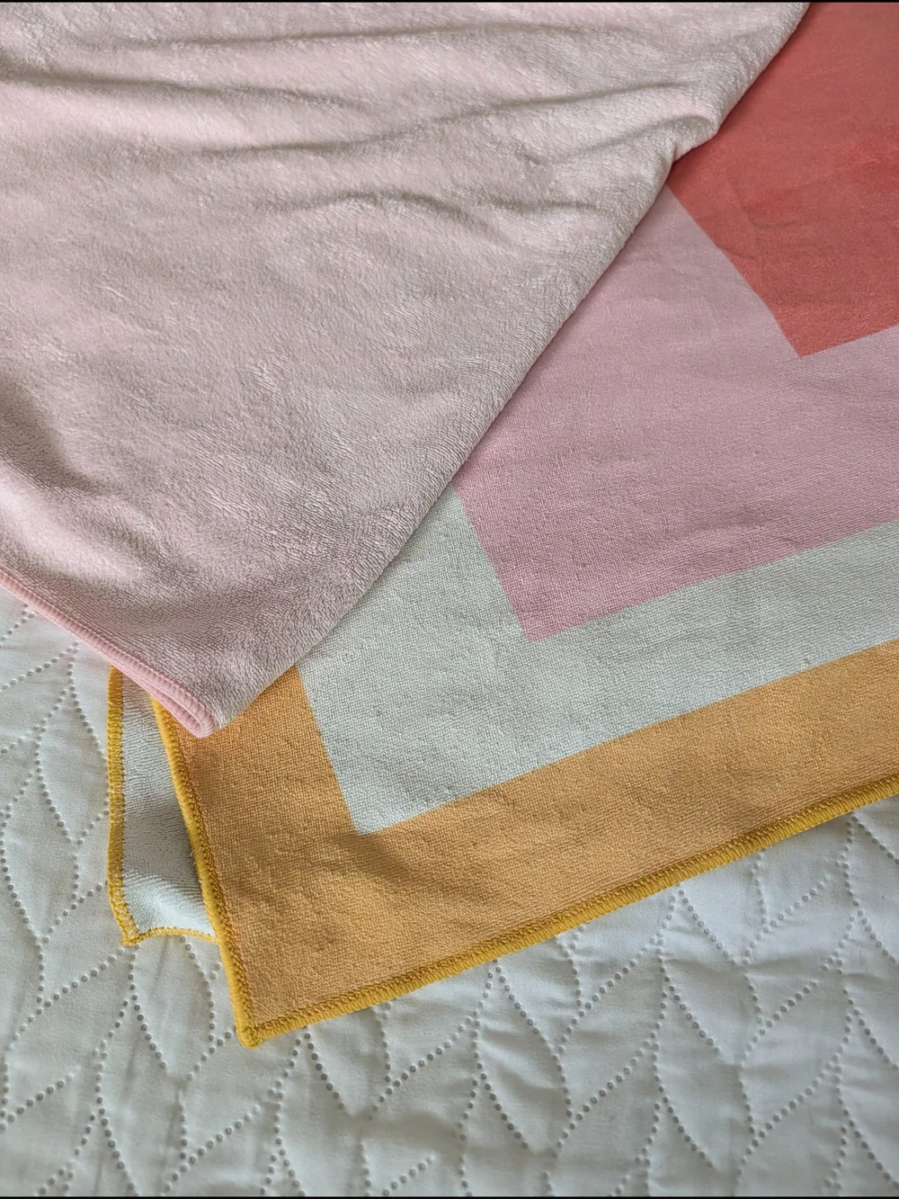 Two Microfiber Towels in Pink, Coral & Yellow